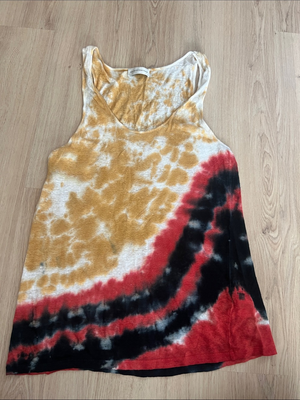 Faith Connexion Tie-Dye Scoop Neck Tank Top in Mustard, Red & Black
